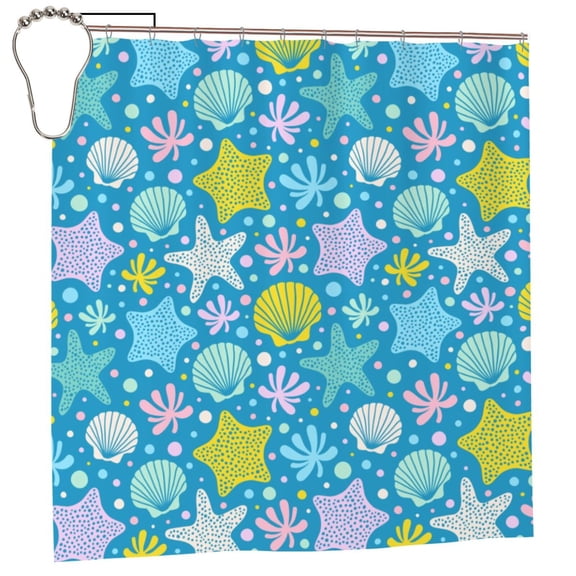 Fuzoiu Starfish Print Waterproof Shower Curtain 72x72in with Heavy Duty Metal Grommets,Machine Washable Spring Modern Shower Curtains