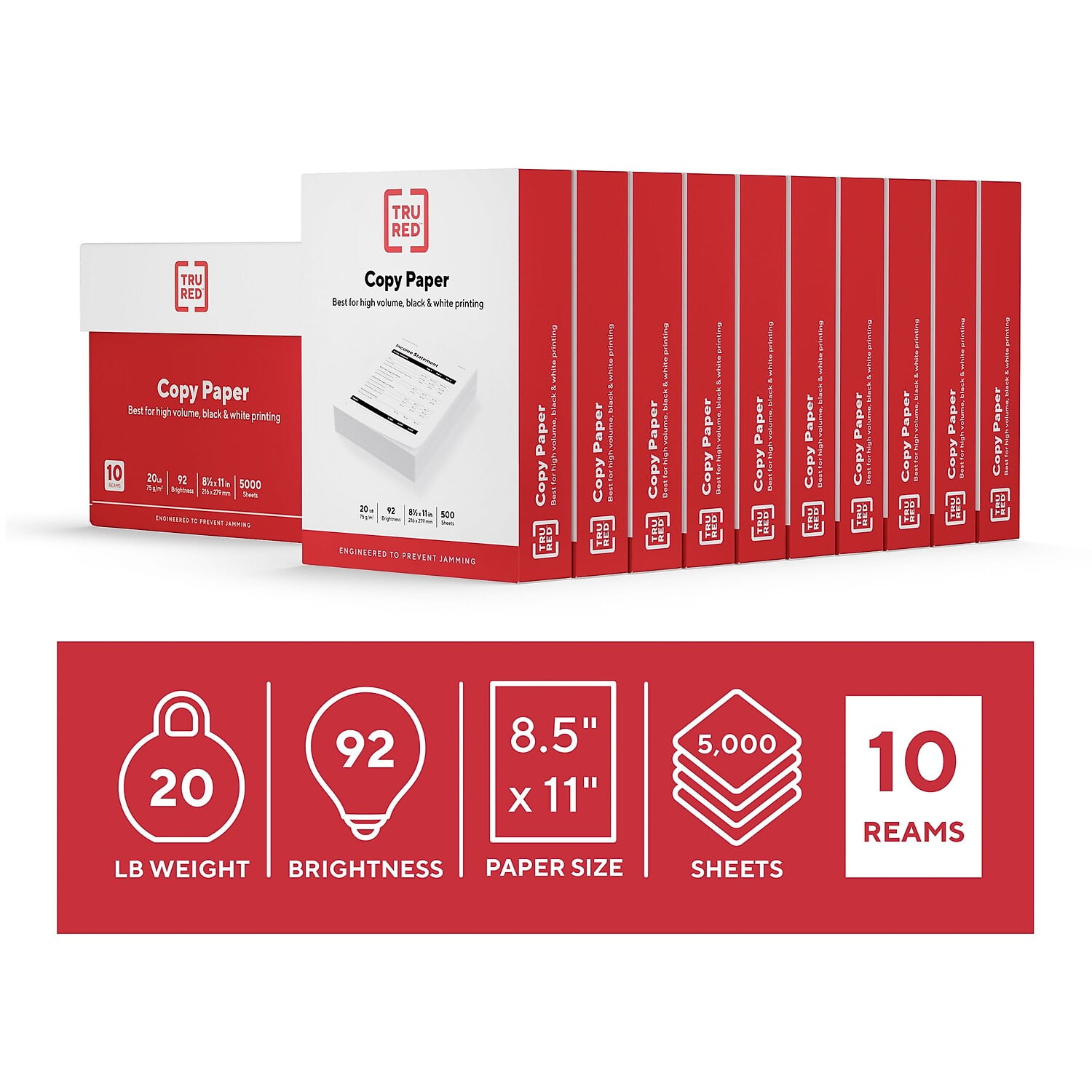 Lot of 7 TRU RED Printer Paper - Best For Black&White Printing - 8.5 Inch x  11 Inch - 500 Sheets Per Pack - 3,500 Sheet Total - Dutch Goat