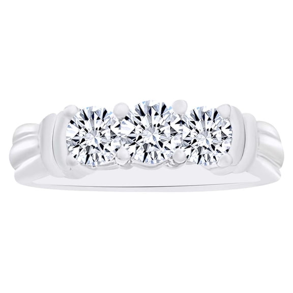 AFFY 3 Stone Fashion Engagement Wedding Ring In 14k Solid White Gold Round Cut White Natural Diamond (1 cttw)-8.5