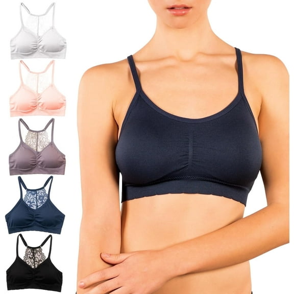 Alyce Ives Intimates Seamless Lace Bra Pack Padded Bra with Removable Cups Lace Bralettes for Women, Medium 5 pcs