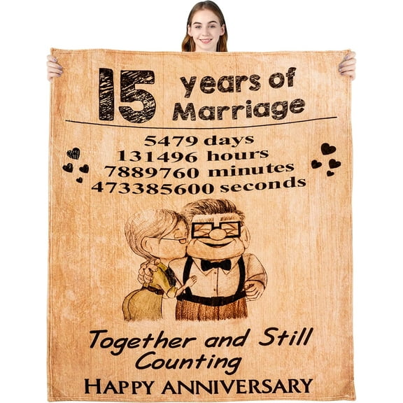 Romantic Marry 15th Anniversary Fleece Throw Blankets Gift, 15 Year Anniversary Wedding Valentine Gifts for Her Wife Husband Mom Dad