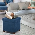 thumbnail image 6 of 15 Inch Storage Ottoman with Wooden Legs - Cube Foot Rest Stool, Square Footstool, Comfortable Seat with Lid, Foldable Fabric Ottoman, Space-Saving Navy, 6 of 16