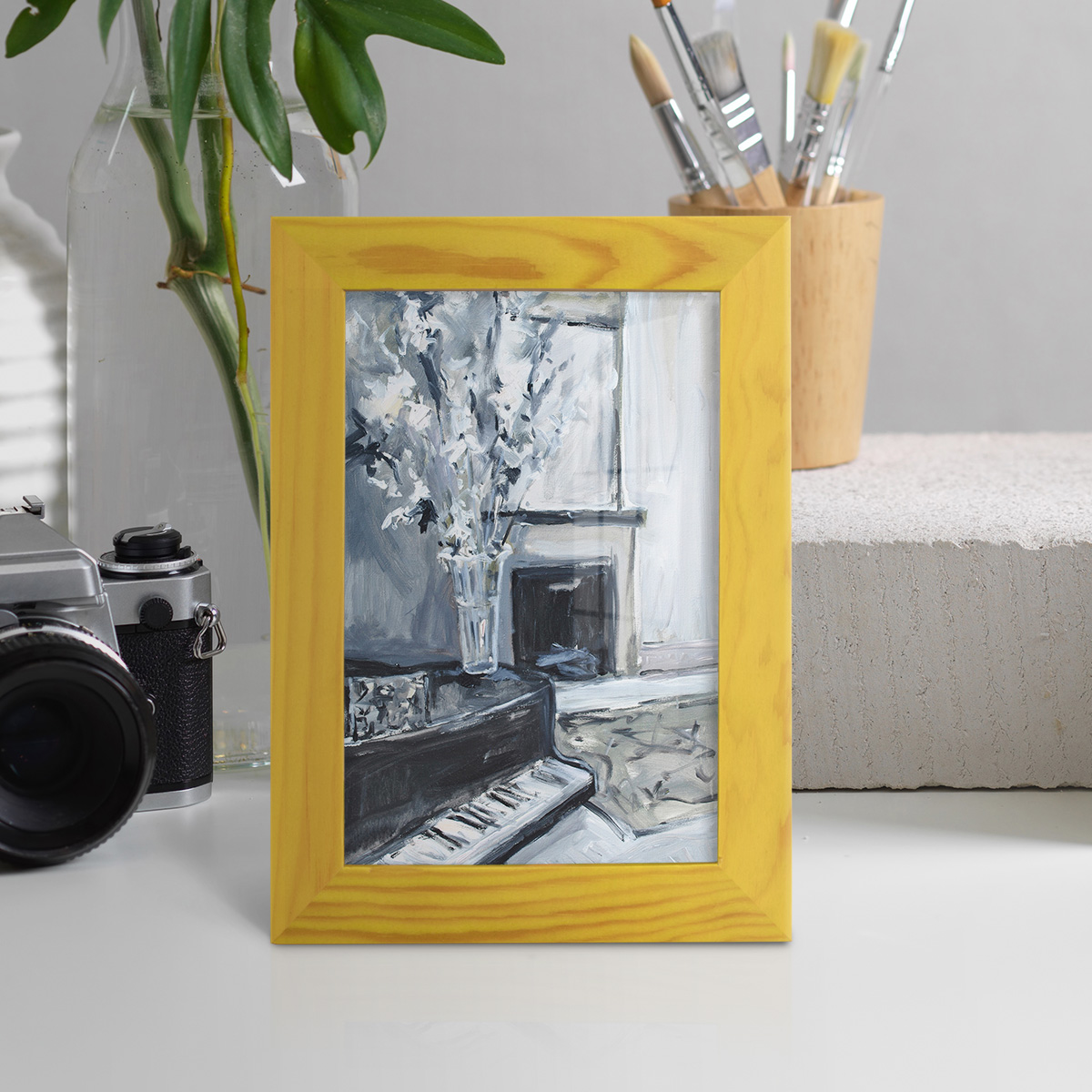 Piano Blues III - Framed Print w/glass - Sunflower Yellow