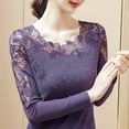 thumbnail image 3 of Women Tops Round Neck Long Sleeve Mesh Lace Embroidery Pullover Tops Solid Color Slim Fit Blouse Daily Wear, 3 of 8