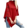 thumbnail image 1 of Aocisk Femmes Col Roulé Uni Cape Tricotée Chandail Poncho Cardigan Manteau pour l'Hiver Rouge Taille Unique, 1 of 4