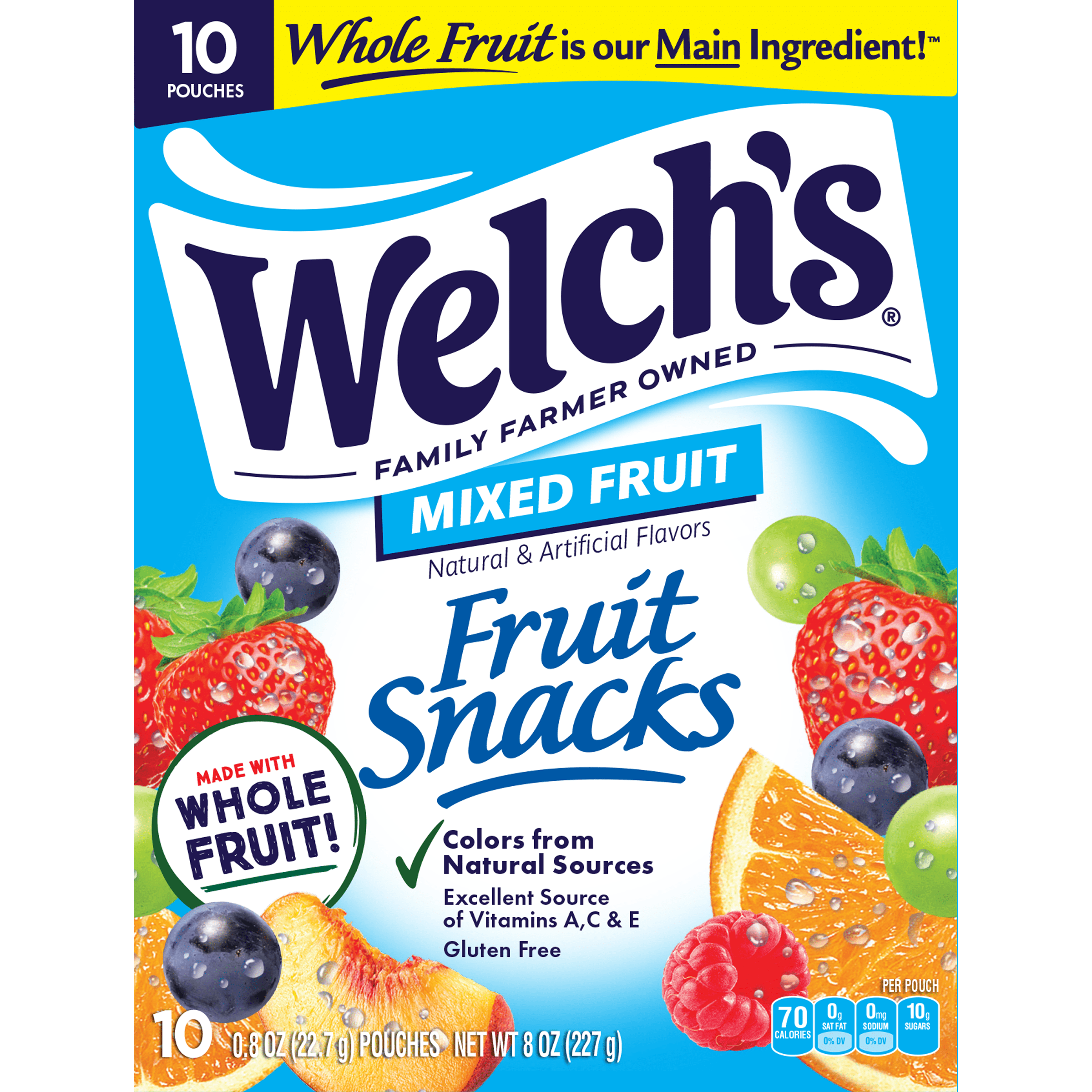 Welch's Fruit Snacks Gluten-Free Mixed Fruit Soft Fruit Snacks, .8oz (80 pack)