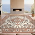 thumbnail image 2 of Design&I 3'x5' Washable Accent Rug Pet Friendly & Non-Slip Built-In Grip Ornate Center Scroll Boho Bordered Vintage Distressed Border Playful Expressive for Bedroom, Walk-in Closet, 2 of 7