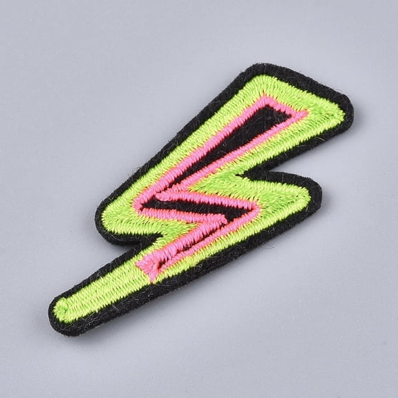 50pc Lightning Computerized Embroidery Cloth Iron-on/Sew-on PatchesYellow Green Appliques for CostumesJacketsBagsDIY Crafts45x20x1.5mm (Each) Green