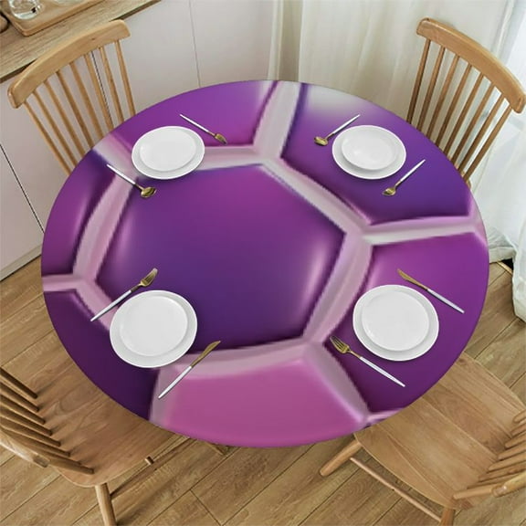 Sports Soccer Round Fitted Tablecloth with Elastic for Home Kitchen Dining Patio Table