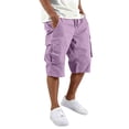 thumbnail image 2 of 3/4 Cargo Capri Shorts for Men Lightweight Elastic Drawstring Waist Bottoms Multi Pocket Below Knee Outdoor Trousers, #01 Purple, XXL, 2 of 8
