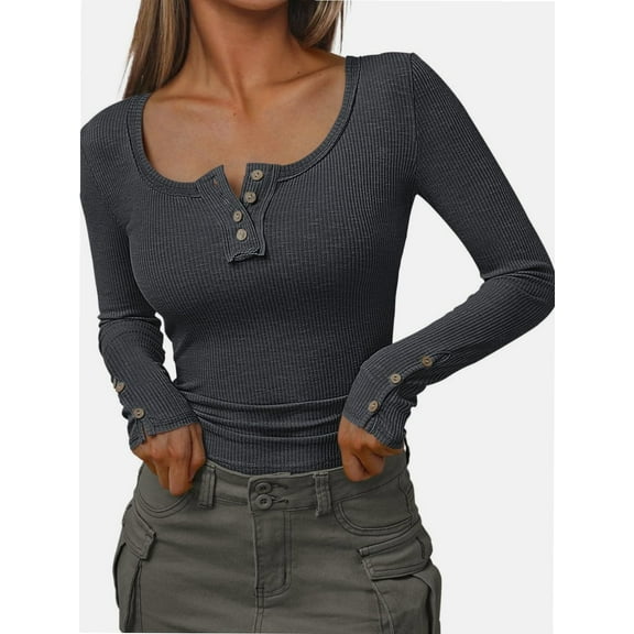 Womens Long Sleeve Shirts Casual Fall Fashion Clothes Tops Basic Ribbed Knit T Shirts