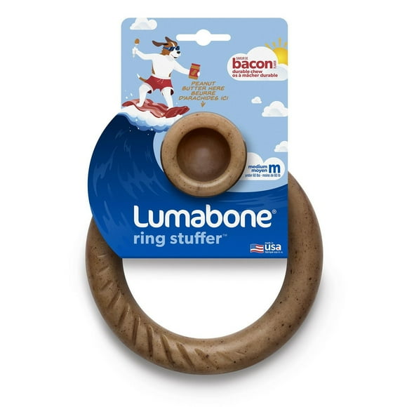 Lumabone Ring Stuffer, jouet à mâcher pour chiens, saveur de bacon, moyen