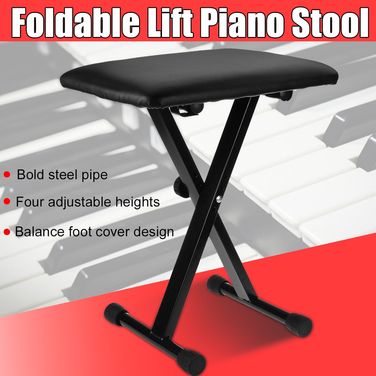 Portable Adjustable 3 Way Keyboard Piano Stool Folding Seat Bench Chair