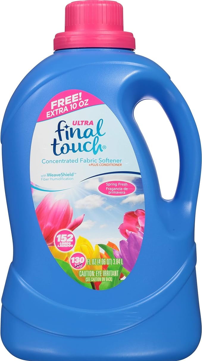(4 pack) Final Touch Ultra Concentrated Fabric Softener Plus Conditioner, Spring Fresh, 130 Fluid Ounces, 152 Loads