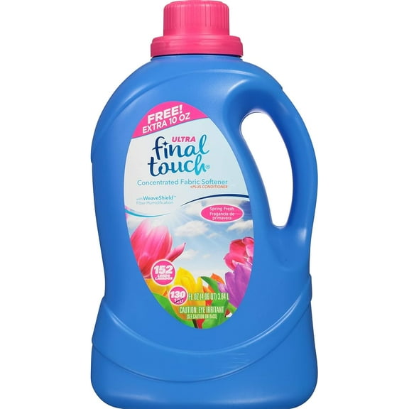 Final Touch Ultra Concentrated Fabric Softener Plus Conditioner, Spring Fresh, 130 Fluid Ounces, 152 Loads