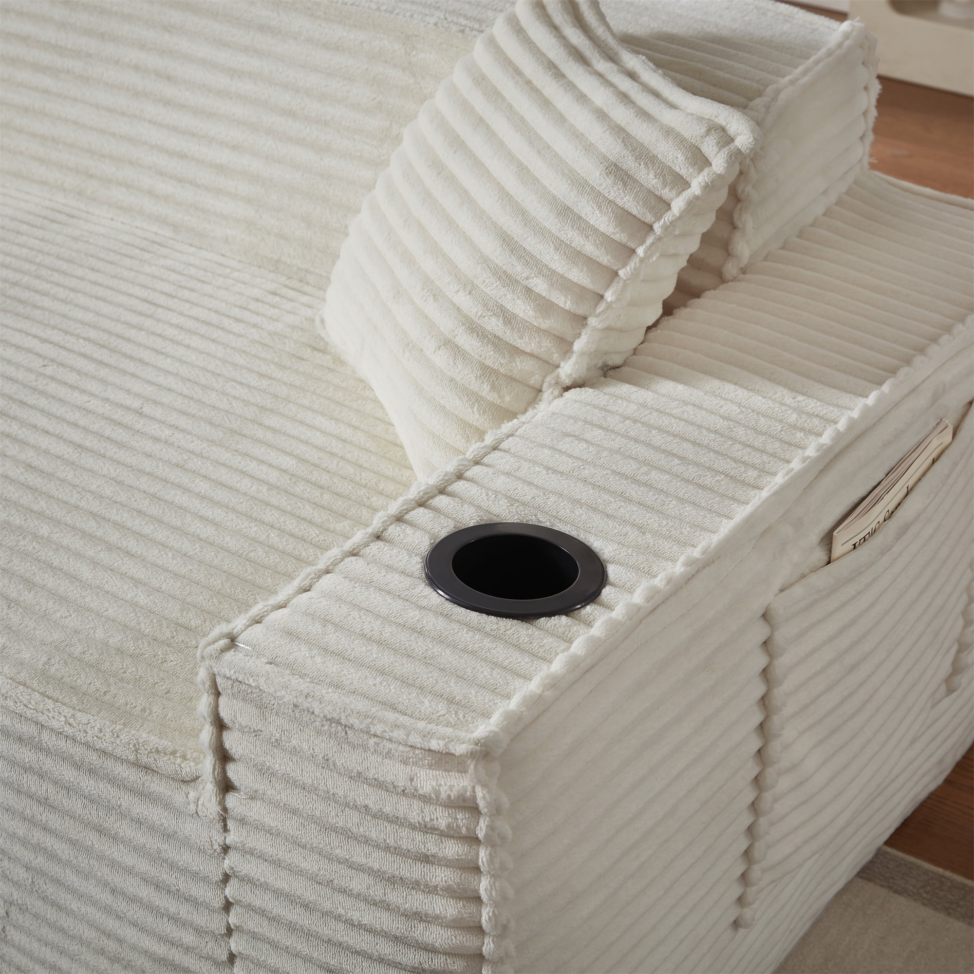 Aukfa 3 Piece Sofa Set - 81" 3 Seat Boneless Couch with 2 Cup Holders&Side Pockets for Living Room, White
