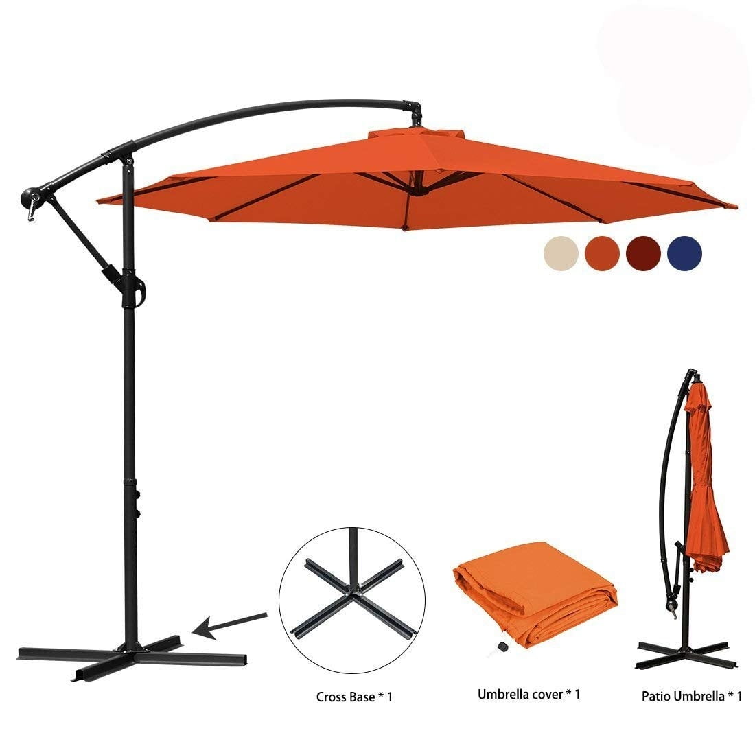 10 Ft Cantilever Patio Umbrellas, Orange Outdoor Water Resistant Offset
