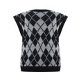 thumbnail image 7 of FNNMNNR Women Casual Sleeveless Argyle Printed V-Neck Oversize Sweater Vest Y2K 90s Color Block Knit Pullover Tops Red S, 7 of 7
