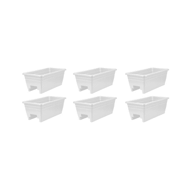 HC Companies Heavy Duty 24 In Plastic Deck Rail Box Planter, White (6 Pack)