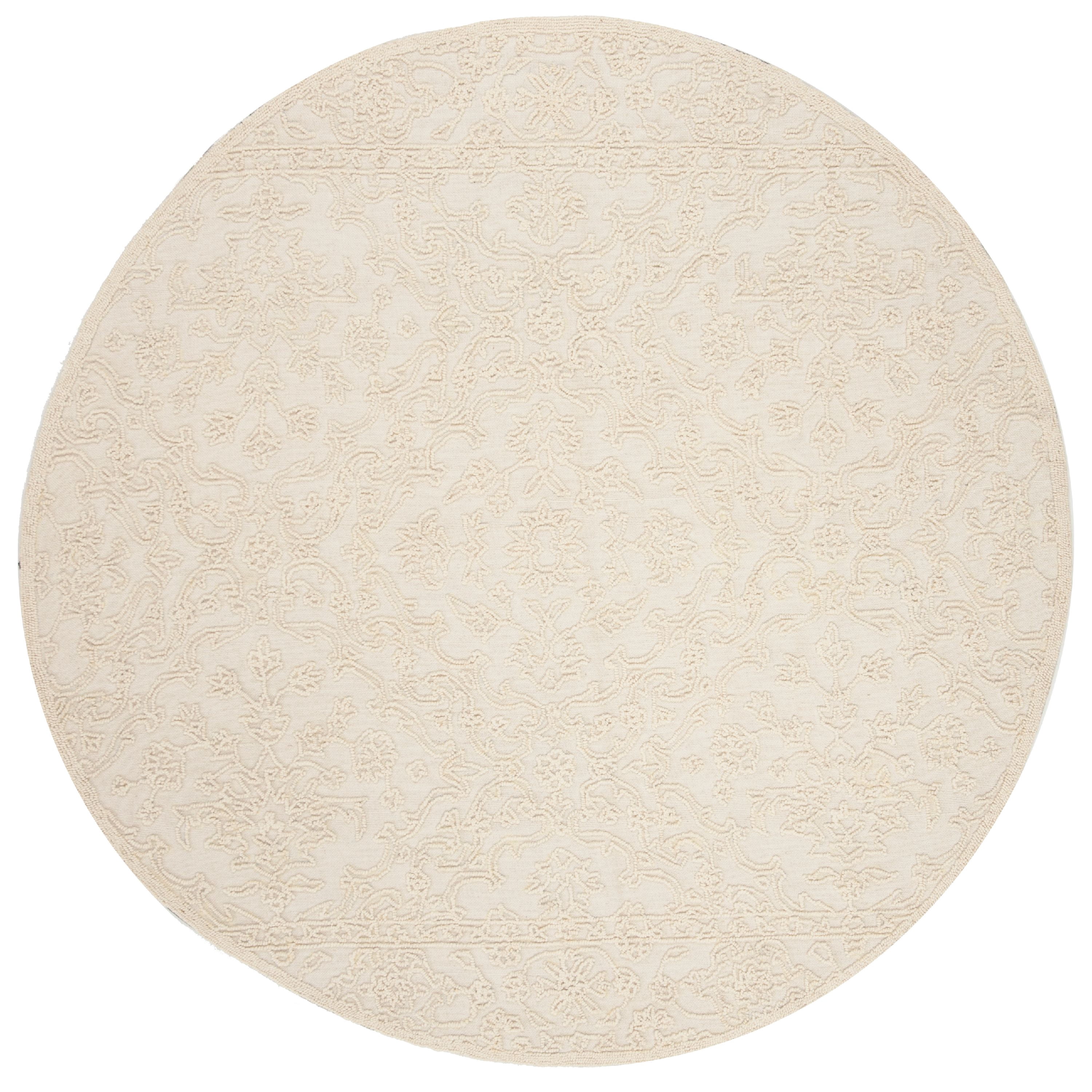 SAFAVIEH Trace Molly Geometric Wool Area Rug, Ivory, 6' x 6' Round