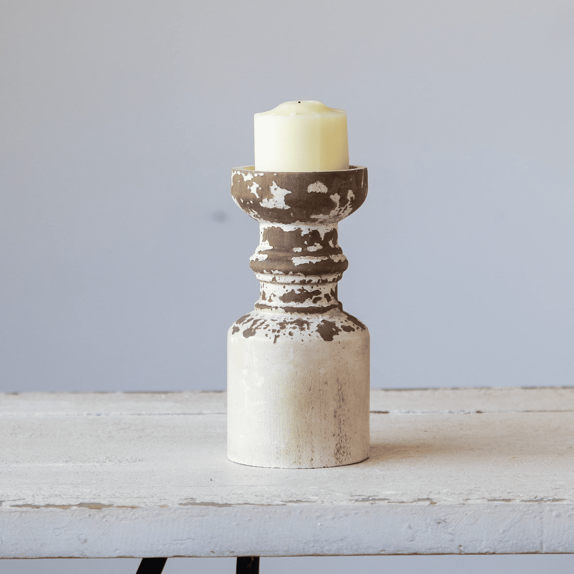 The Madeline White Distressed Pillar Candle Holder~Farmhouse candle stand  for pillar candle~shabby chic decor~small tray stand~Cottage decor
