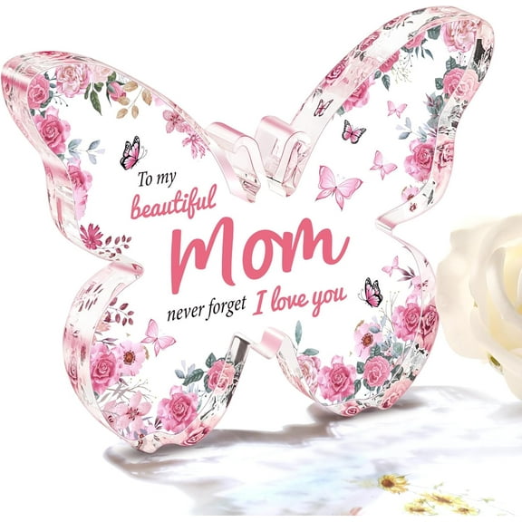 Mothers Day Gifts for Mom from Daughter Son: Unique Mom Birthday Gifts, Butterfly-Shaped Acrylic Keepsake Decorations, 5x3.8 inch Christmas Presents