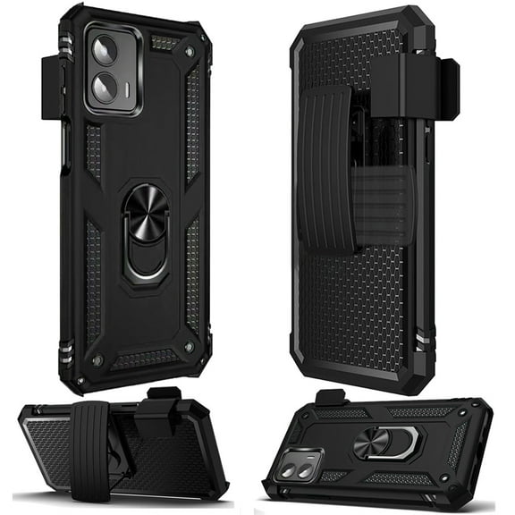 For Motorola Moto G 5G 2023 Combo Hybrid Rugged with Belt Clip Holster & Ring Stand Holder, Military Grade Cover ,Xpm Phone Case [ Black ]