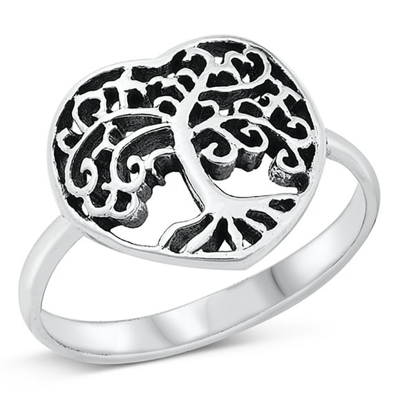Sterling Silver Tree of Life Heart Ring Size 7
