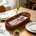 thumbnail image 5 of Silverware Organizer Basket, Rattan Dinnerware Storage Container for Fork, Knife, Plastic Woven Organizer Bin for Drawer, Kitchen Counter, Bathroom Vanity and Desktop Decoration, 9.84x3.54x1.97 inch, 5 of 5
