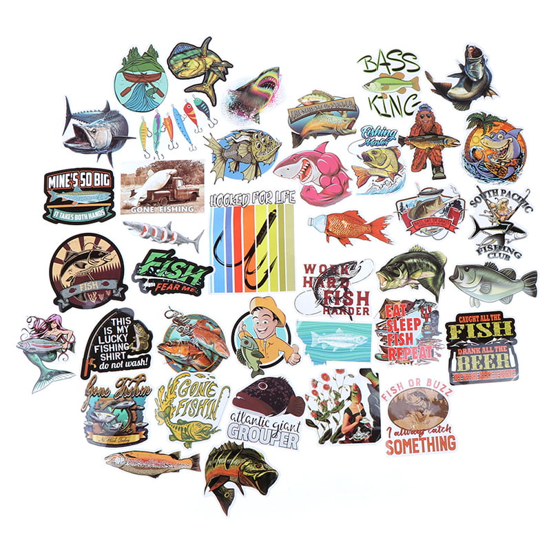 65Pcs Funny Fisherman Go Fishing Sticker Outdoor Suitcase Laptop Guitar Stic_QH 