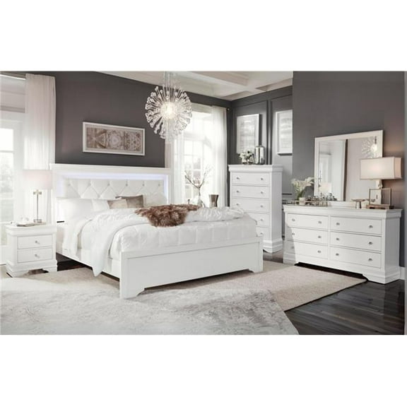 POMPEI METALLIC WHITE FULL BED GROUP WITH LED