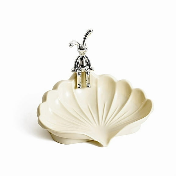 Bathroom Sink Soap Holder Drainer Nonslip Self-draining Mini Bunny Soap Dish（Little Rabbit Shell Soap Box Milk White）