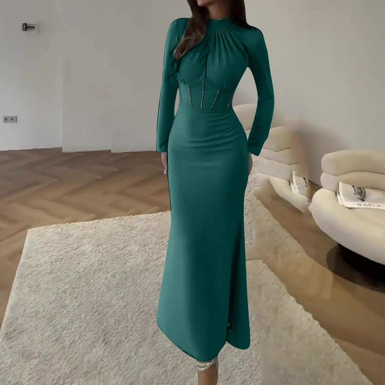 sachin and babi light blue dress SCSAlgin Sexy Formal Dress for Women Ruched Crew Neck Long Sleeve Club Dress  Cocktail Bodycon Evening Gown Maxi Long Dresses