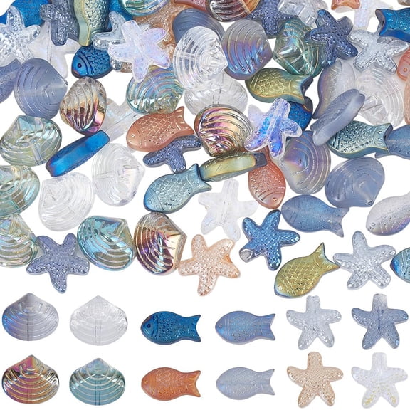 120Pcs Ocean Beads Electroplate Glass Fish & Shell Beads for Jewelry Making Kit