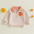thumbnail image 5 of Toddler Baby Boy Girl Halloween Sweatshirt Pumpkin Embroidery Quarter Zip Collar Long Sleeve Shirt Tops Fall Winter Clothes 1-5T, 5 of 9