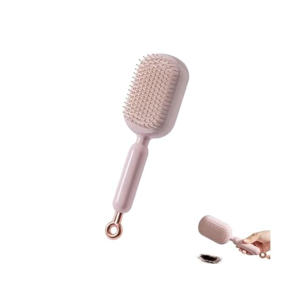 wonima11 Self Cleaning Hair Brush, Retractable Hair Brush, Retractable Cushion Massage Comb, Easy Clean, One-pull Clean Anti Static Brushs, Hairs Styling Tools for All Hairs Types (Pink)