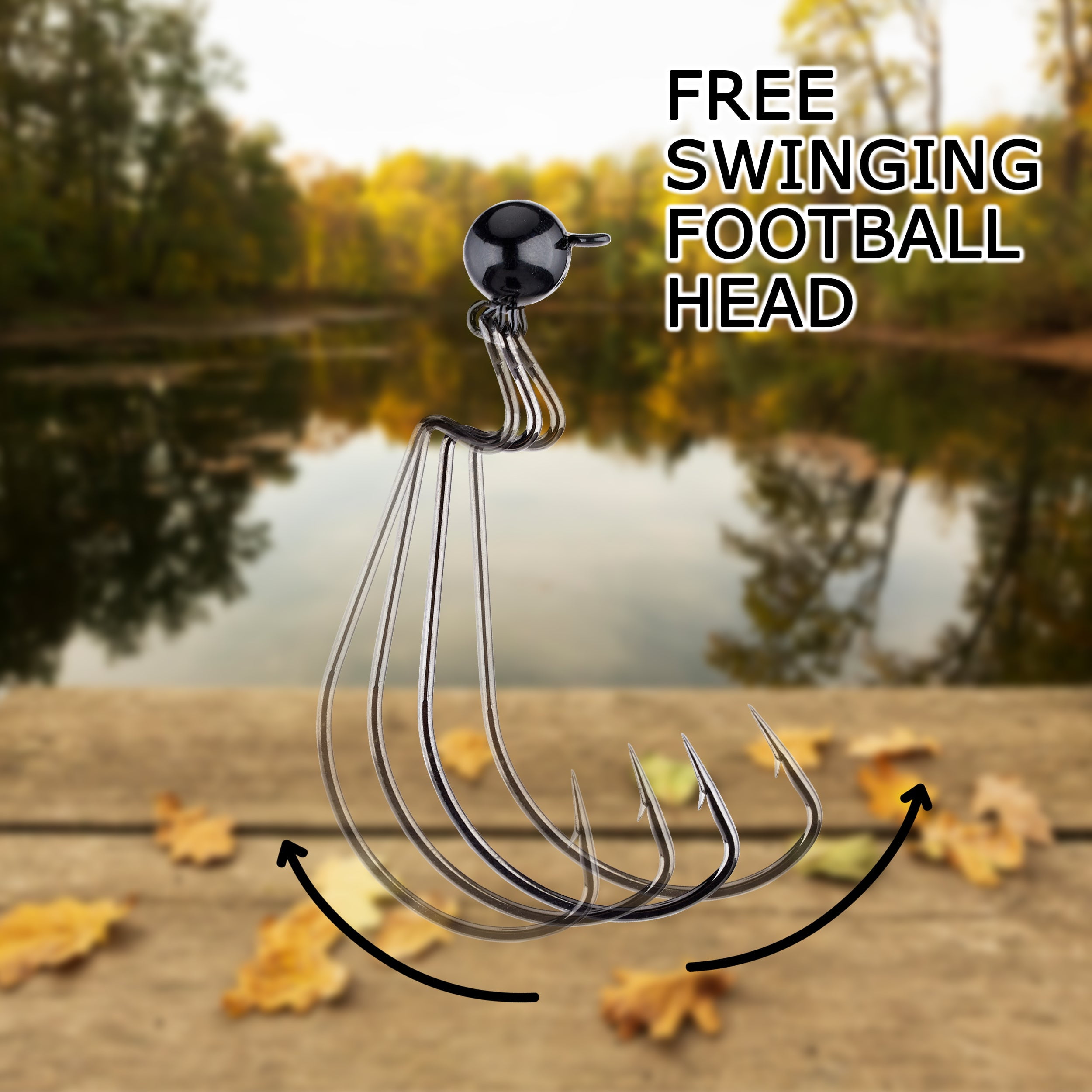 Reaction Tackle Tungsten Football Swing Jig Heads - Bass Fishing Jigs -Swinging Action Trigger Bait -Versatile Jig with Sharp Hooks -Mimics Crawfish- Black- 1/4