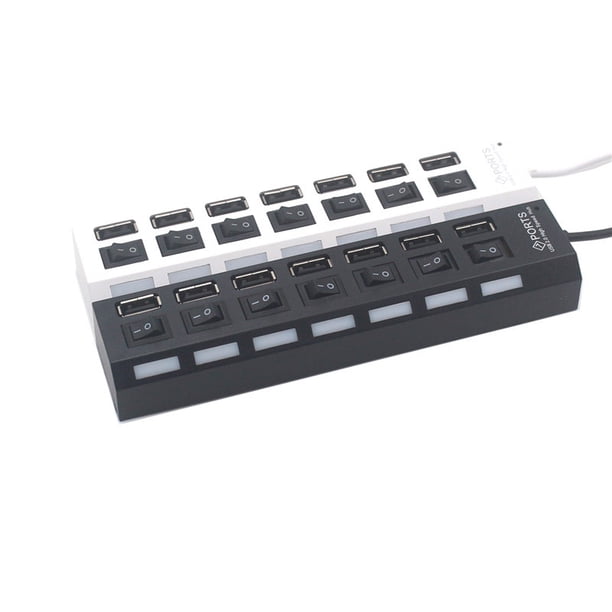 HUB USB HUB de 7 puertos Blanco y Negro 2 concentradores con luces de interruptor