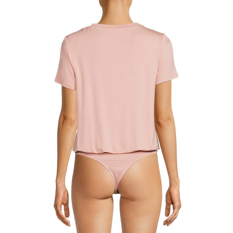  Women's Short Sleeve Bodysuit Round Neck Thong Bodysuit Tummy  Control Tops Body Suit T Shirt Bodysuit (Color : Pink, Size : Medium) :  Clothing, Shoes & Jewelry