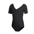 thumbnail image 4 of HAOTAGS Toddler Gymnastics Leotards,Soft Ballet Dance Elastic Waist Short Sleeve Gymnastics Black 14-15, 4 of 7