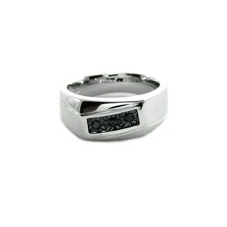 Men's Black Diamond Accent Three-Stone Sterling Silver Ring