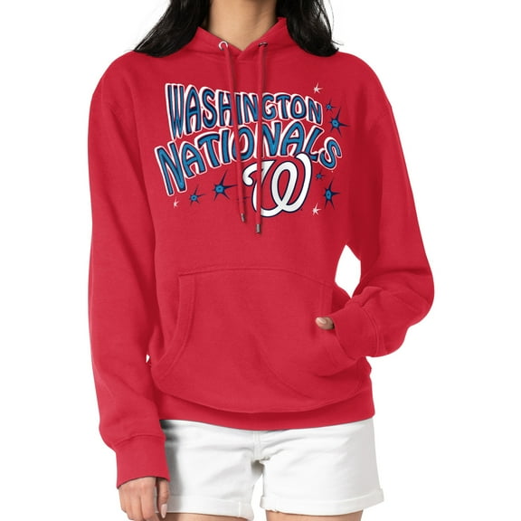 Women's Starter Red Washington Nationals Fireworks Fleece Tri-Blend Pullover Hoodie