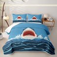thumbnail image 2 of Manfei Kawaii Shark Twin Quilt Set, Sea Cartoon Animal Twin Coverlet Set, Blue, 2pcs, 1 Bedspread and 1 Pillowcase, 2 of 7