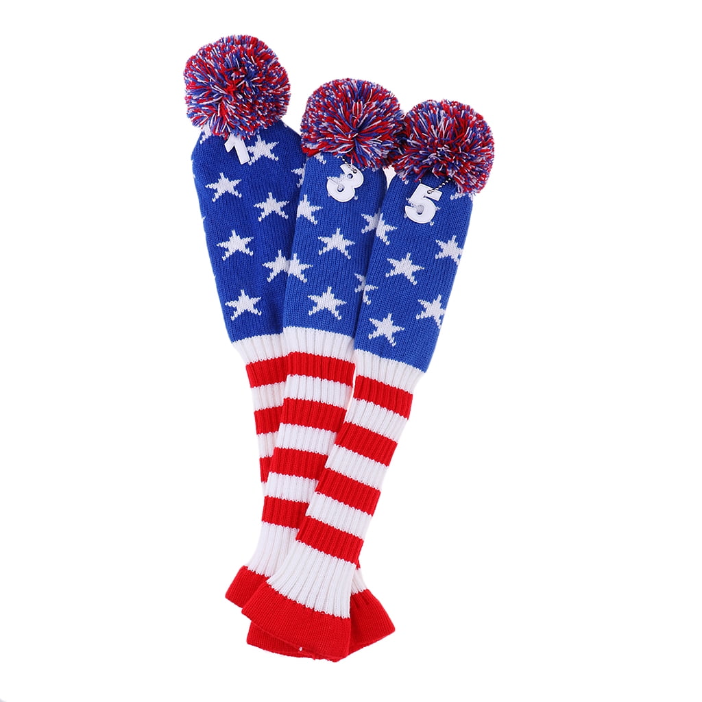 funtasica 3Pcs Golf Club Knitted Headcovers Head Covers Vintange Headcover Socks Covers 1-3-5 For Driver & Fairway Woods