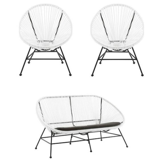 Home Square 3-Piece Set with 2 Single Chairs and Loveseat in White