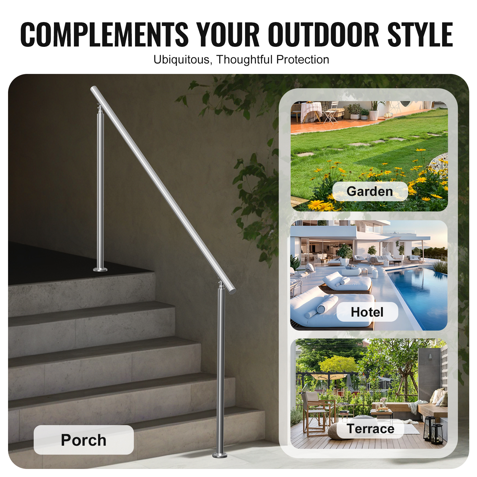 KFFKFF Handrails for Outdoor Steps, 70.9 in/180 cm Stair Rail Kit, Durable Stainless Steel Railings with Installation Accessories, Double-Column Handrails for Porch, Deck, and Senior Safety