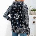 thumbnail image 4 of Sudadera con capucha Manga larga Estampado Cordón Con capucha Casual Tops de lana de moda para mujer Negro XL, 4 of 6