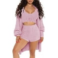 thumbnail image 2 of Womens Fuzzy 3 Piece Cardigan Outfits Fleece Warm Crop Top Shorts Pajamas Loungewear Sets, 2 of 10