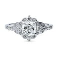 thumbnail image 2 of BERRICLE Sterling Silver Halo Wedding Engagement Rings Cushion Cut Cubic Zirconia CZ Vintage Inspired Art Deco Ring for Women, Rhodium Plated Size 10, 2 of 10