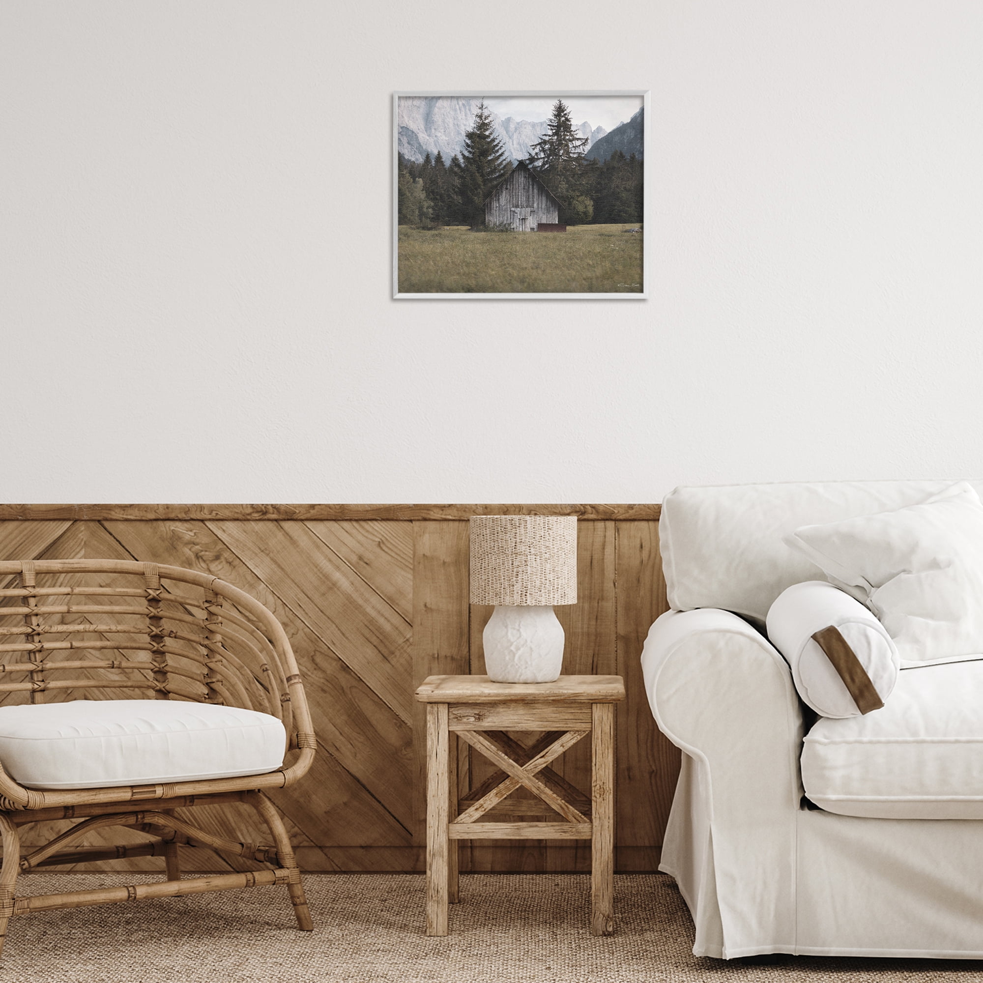 Stupell Industries Rustic Cabin Landscape Landscape Painting White Framed Art Print Wall Art, 20 x 16
